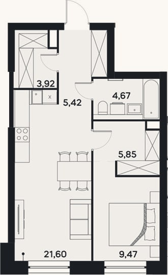 Планировка: 2-к, 50,9 м²