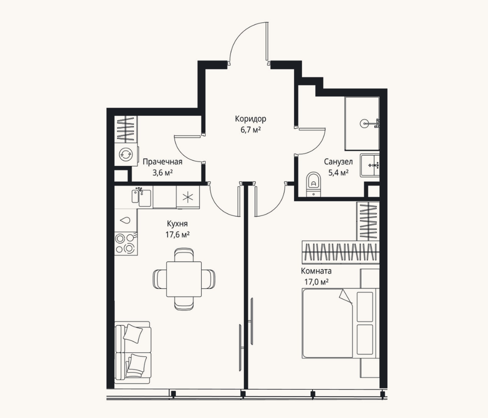 Планировка: 2-к, 50,3 м²