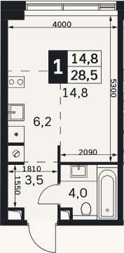 Планировка: Студия, 28,5 м²
