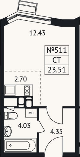 Планировка: Студия, 23,5 м²