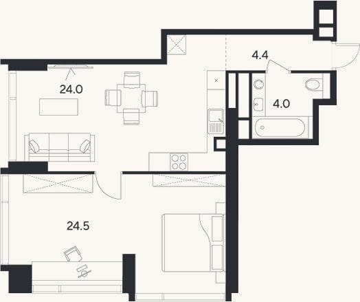 Планировка: 2-к, 56,9 м²