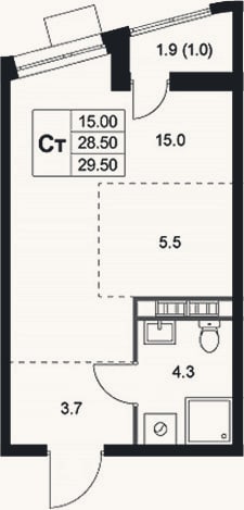 Планировка: Студия, 28,5 м²