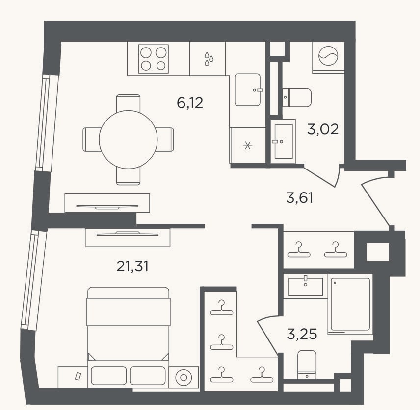 Планировка: 1-к, 37,3 м²
