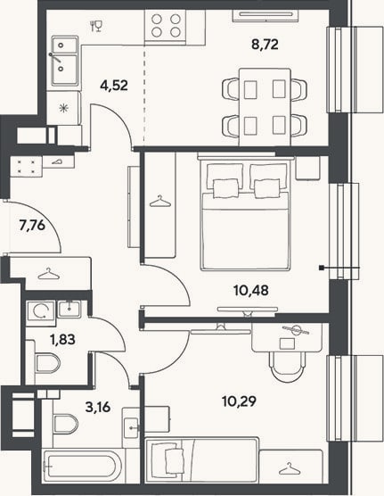 Планировка: 3-к, 46,8 м²
