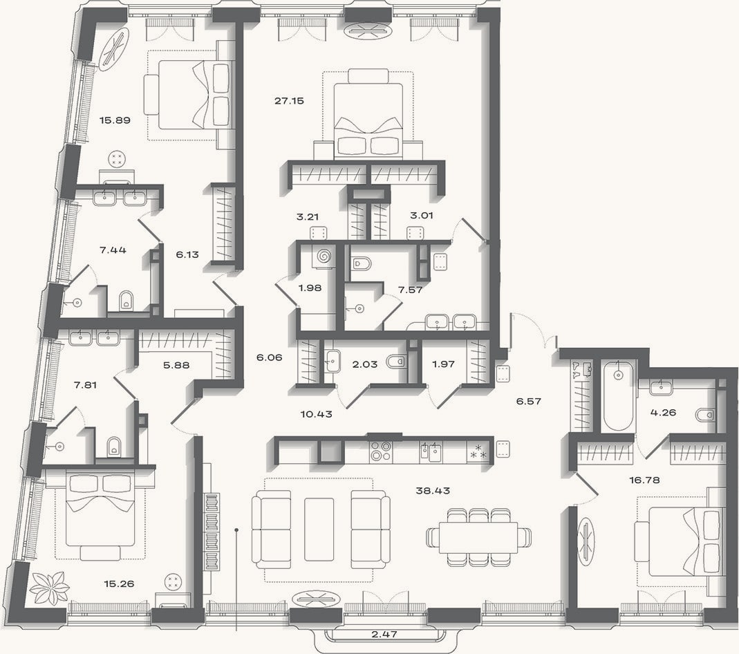 Планировка: 4+ к, 200,6 м²