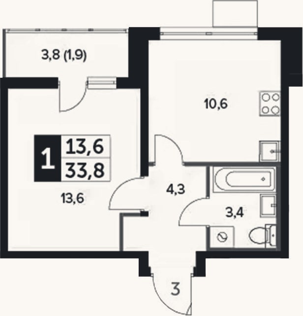 Планировка: 1-к, 31,9 м²