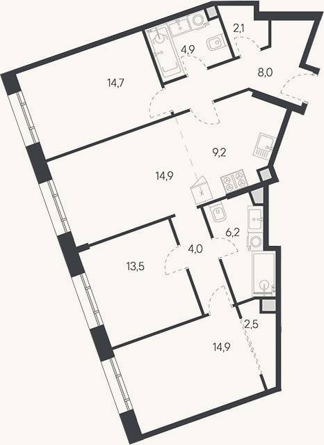 Планировка: 4+ к, 94,9 м²
