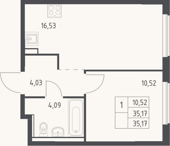Планировка: 2-к, 35,2 м²