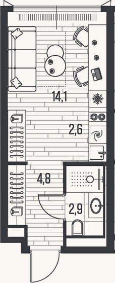 Планировка: Студия, 24,4 м²