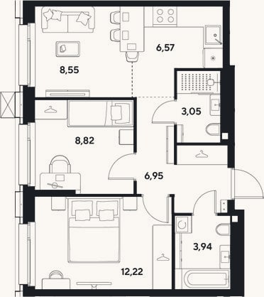 Планировка: 3-к, 50,1 м²