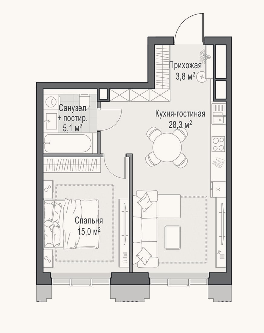 Планировка: 2-к, 52 м²