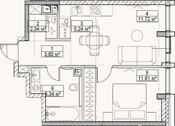 Планировка: 2-к, 41,3 м²