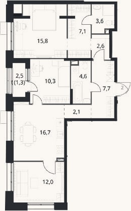 Планировка: 3-к, 82,5 м²