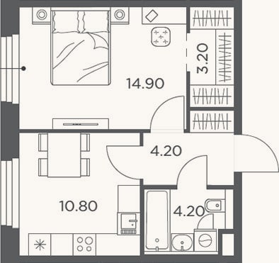 Планировка: 1-к, 37,3 м²
