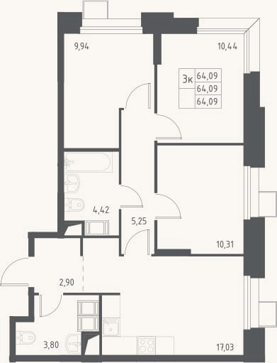 Планировка: 4+ к, 64,1 м²
