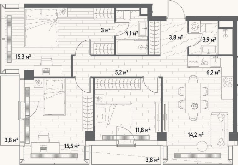 Планировка: 4+ к, 82,9 м²