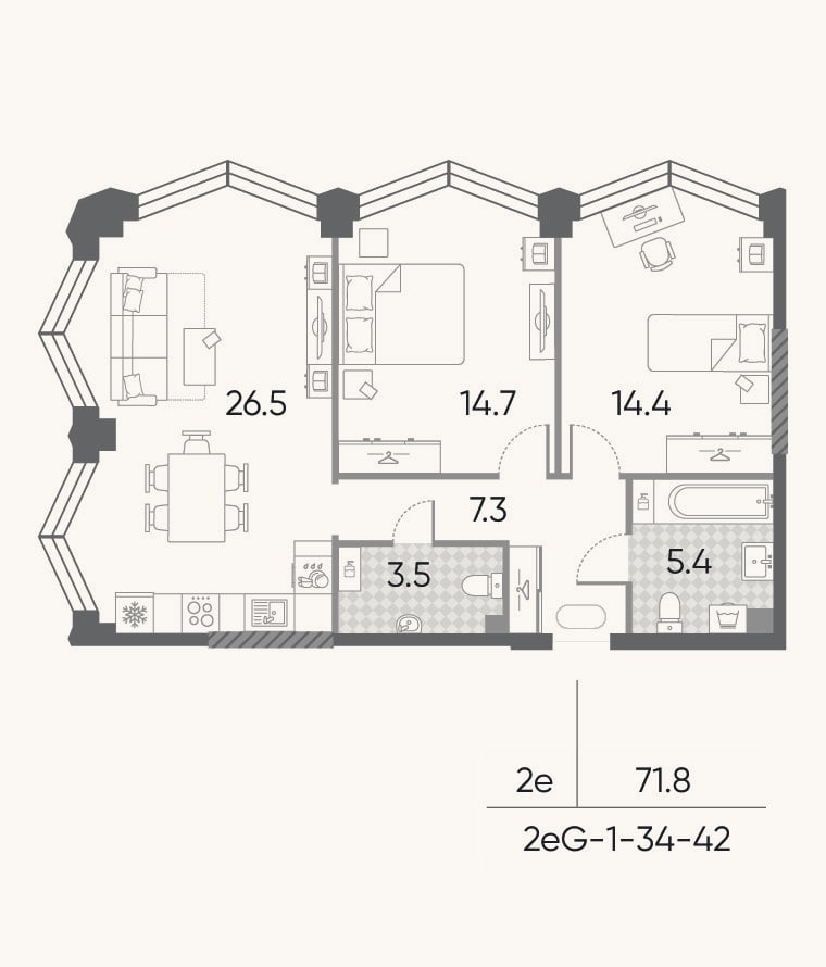 Планировка: 3-к, 71,8 м²