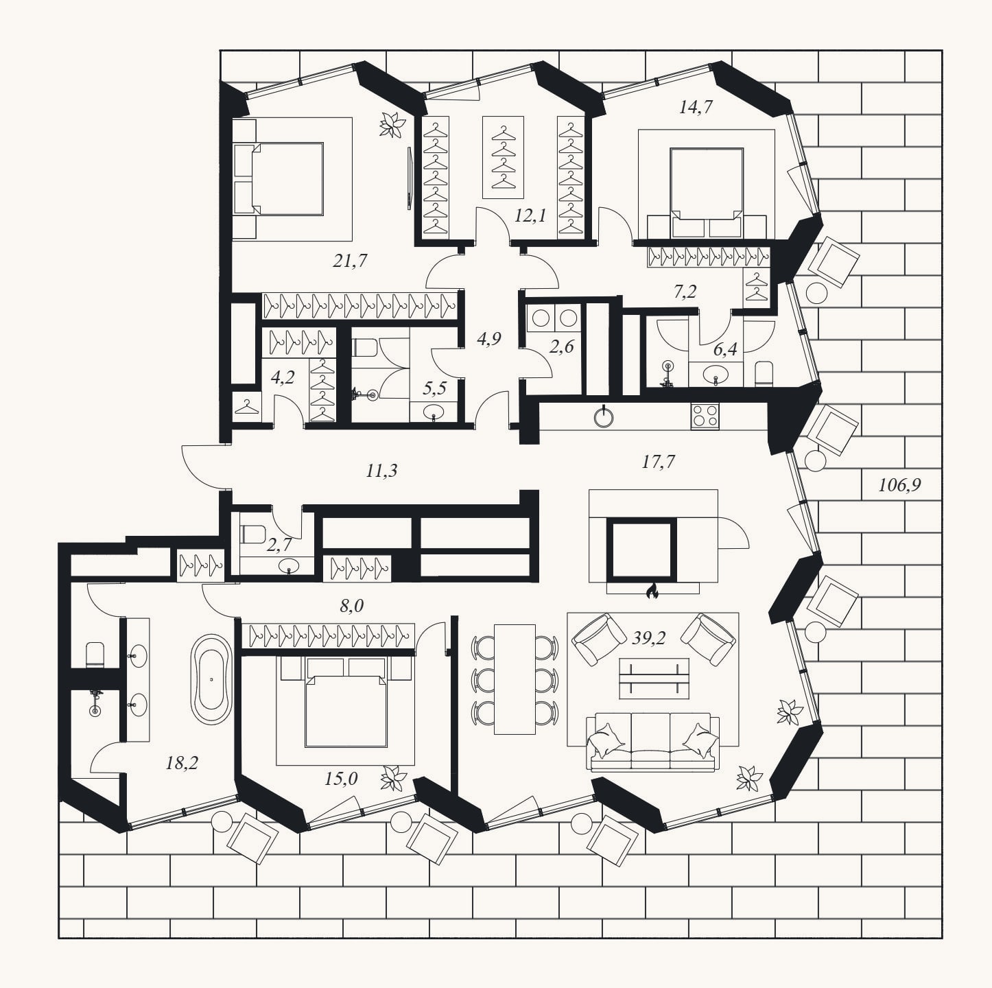 Планировка: 4+ к, 192,3 м²
