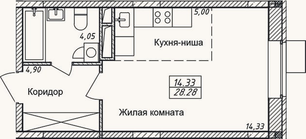 Планировка: Студия, 28,3 м²