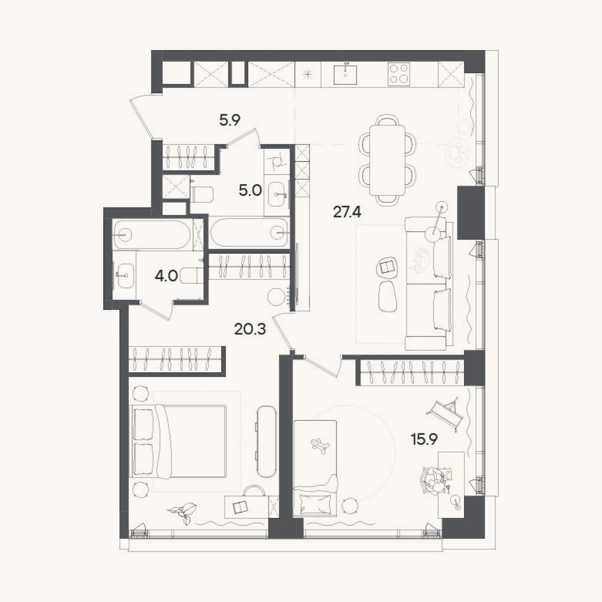 Планировка: 3-к, 78,5 м²