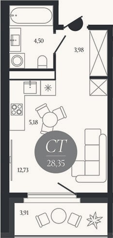 Планировка: Студия, 26,4 м²