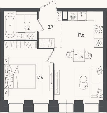 Планировка: 2-к, 38,1 м²