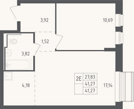 Планировка: 2-к, 41,3 м²