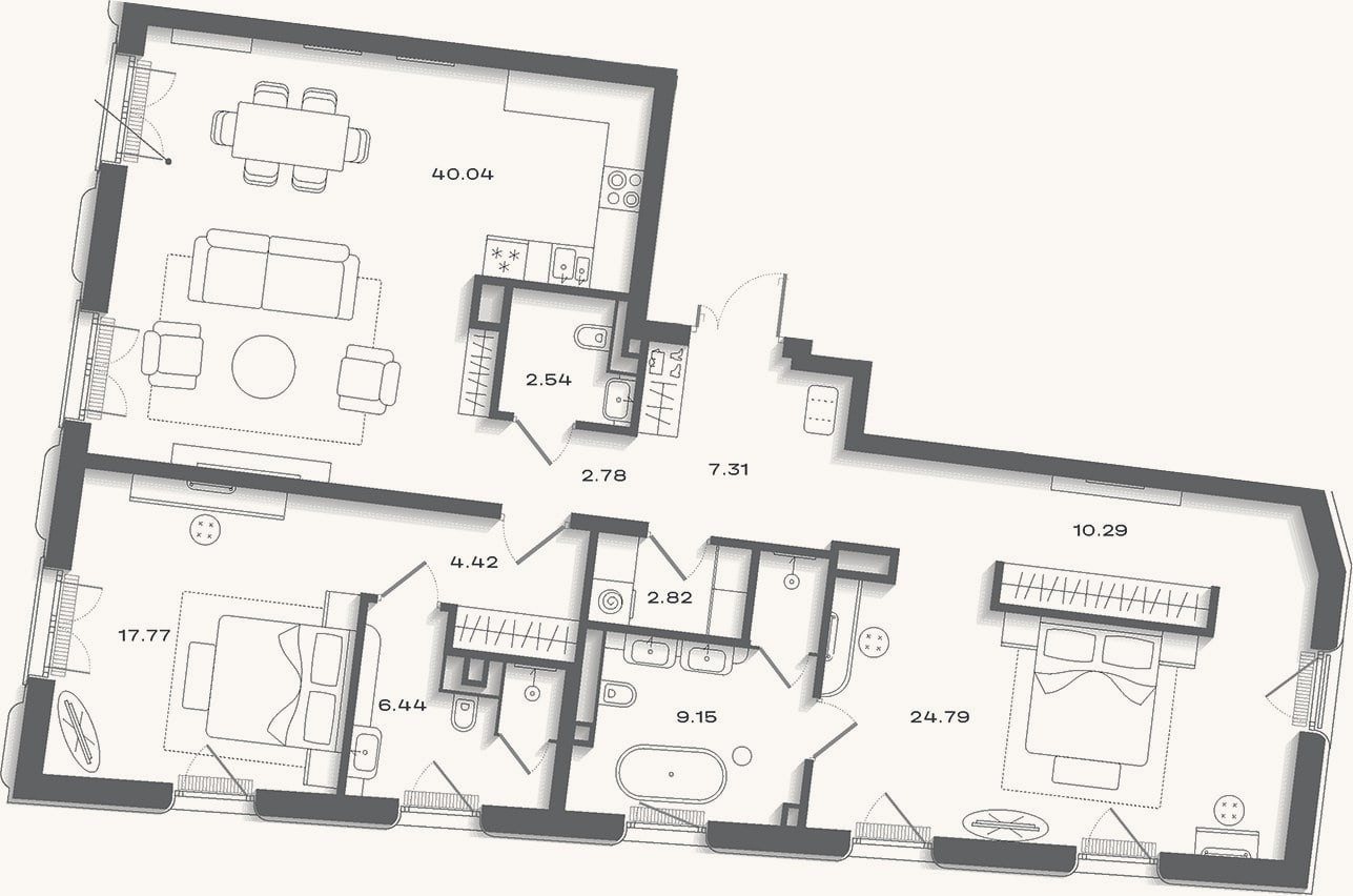 Планировка: 3-к, 135,9 м²