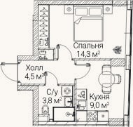 Планировка: 1-к, 31,7 м²