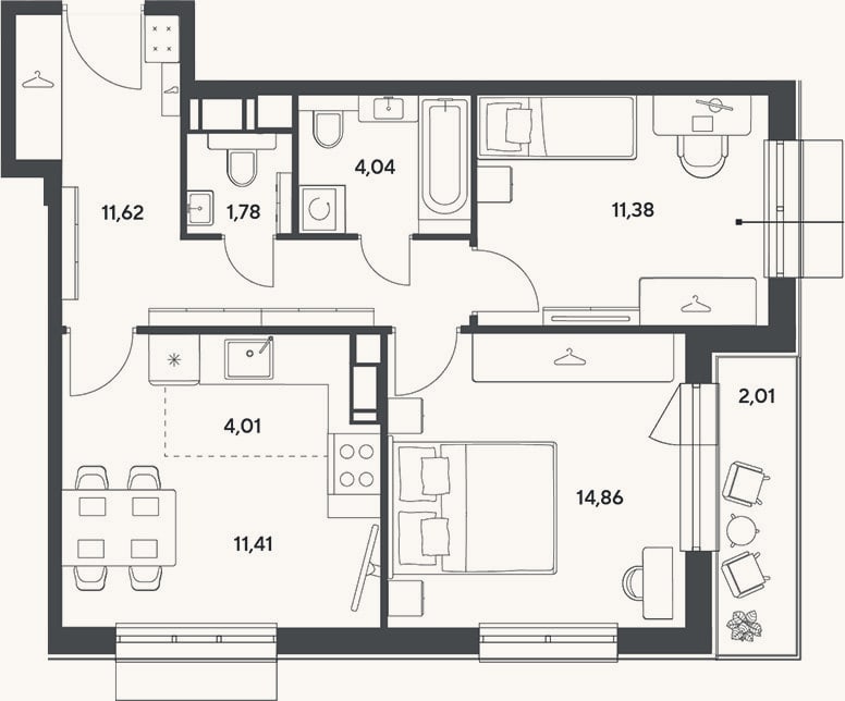 Планировка: 3-к, 59,1 м²