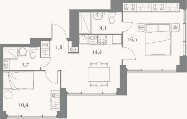 Планировка: 2-к, 50,9 м²
