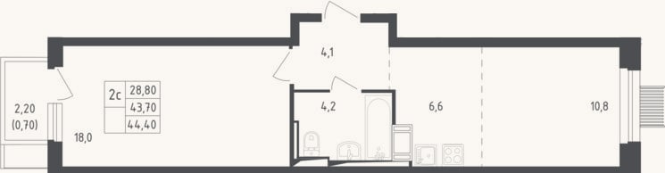 Планировка: 2-к, 43,7 м²