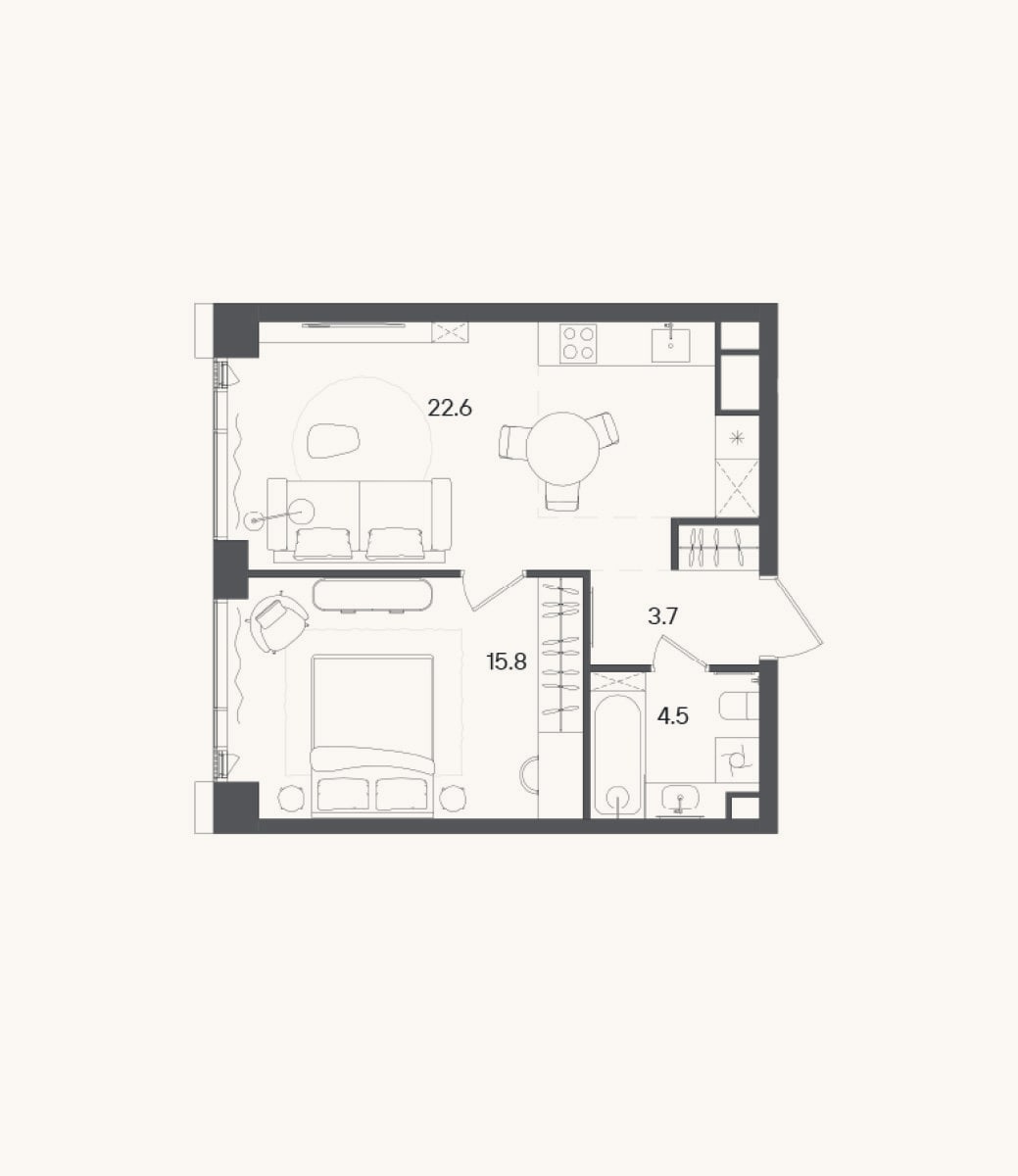 Планировка: 2-к, 46,6 м²