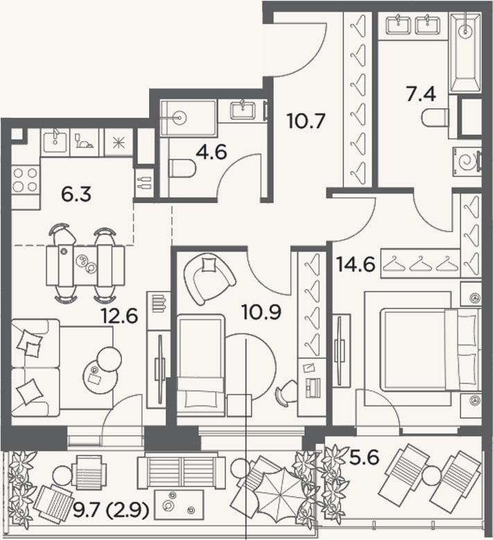 Планировка: 3-к, 67,1 м²