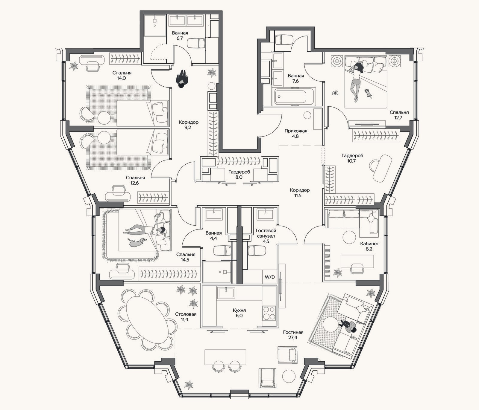 Планировка: 4+ к, 173 м²
