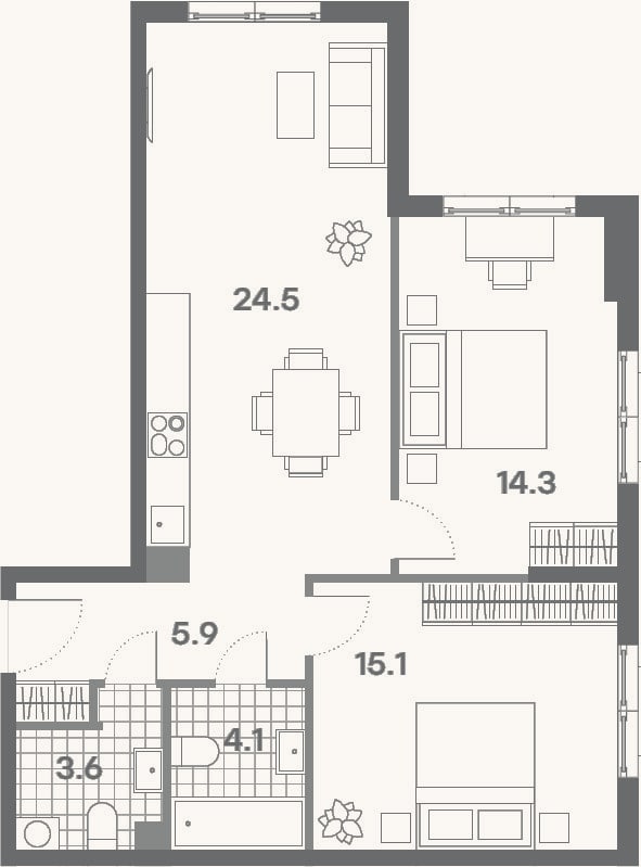 Планировка: 3-к, 67,5 м²