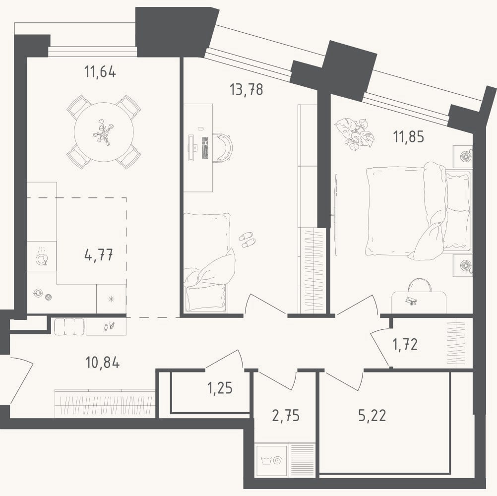 Планировка: 3-к, 63,8 м²