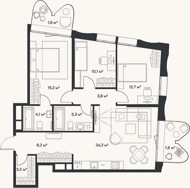 Планировка: 4+ к, 86,8 м²
