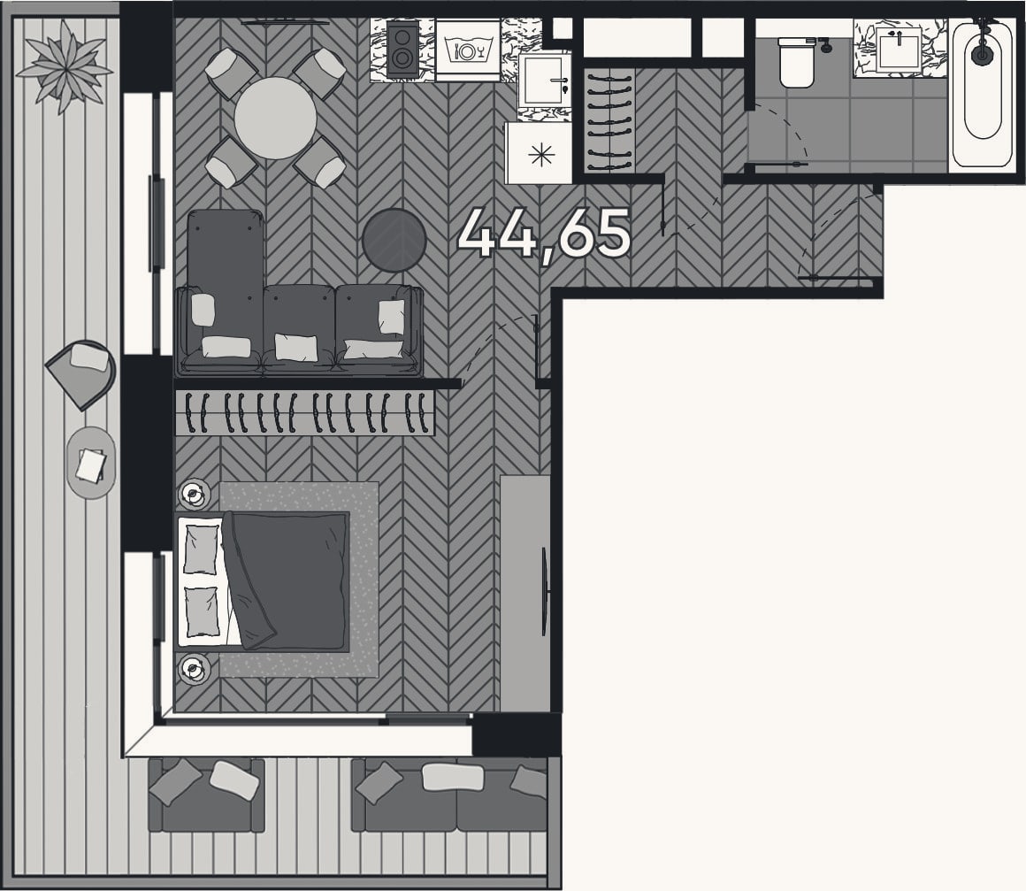 Планировка: 2-к, 51,9 м²