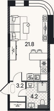 Планировка: Студия, 29,2 м²