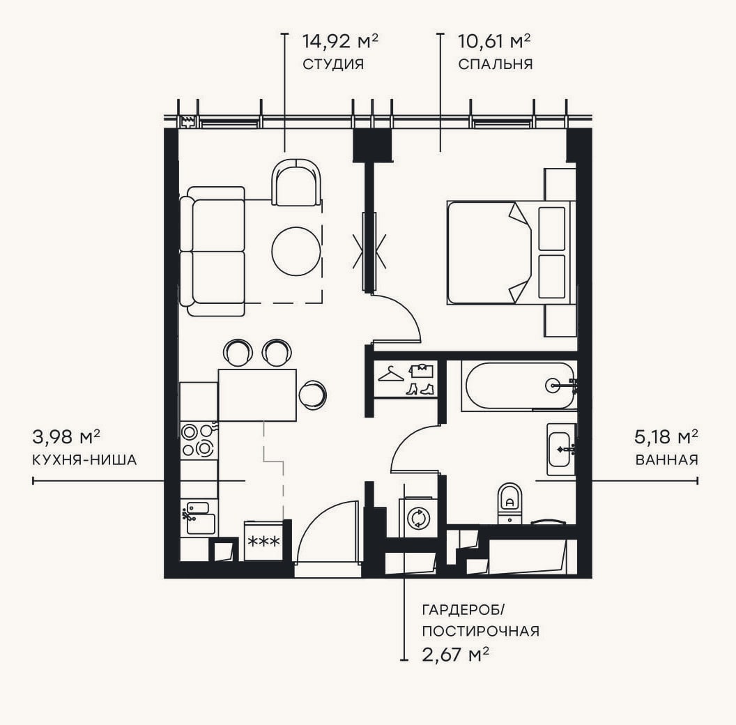 Планировка: 2-к, 37,4 м²