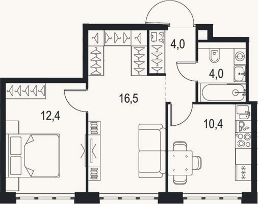 Планировка: 2-к, 47,3 м²