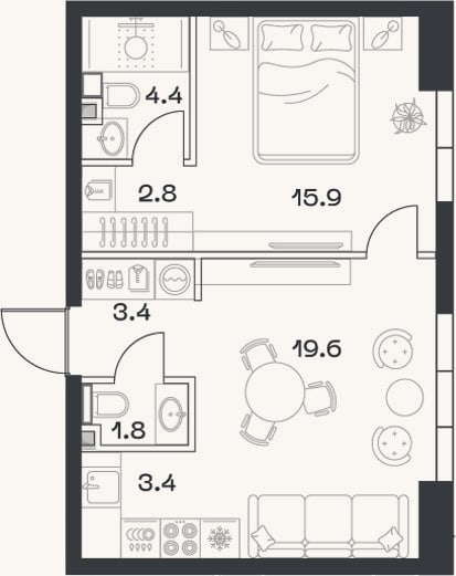Планировка: 2-к, 51,8 м²