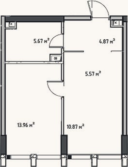 Планировка: 2-к, 40,9 м²