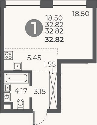 Планировка: Студия, 32,8 м²
