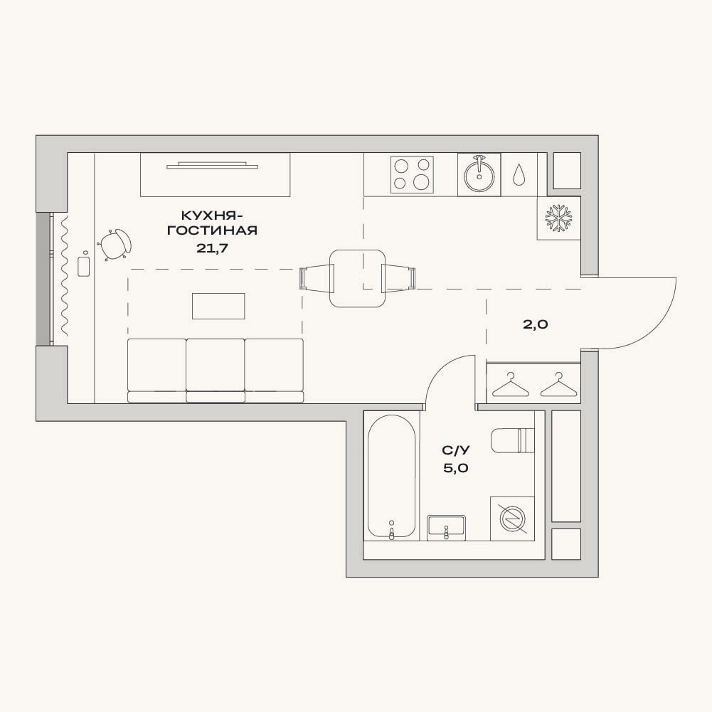 Планировка: Студия, 28,7 м²