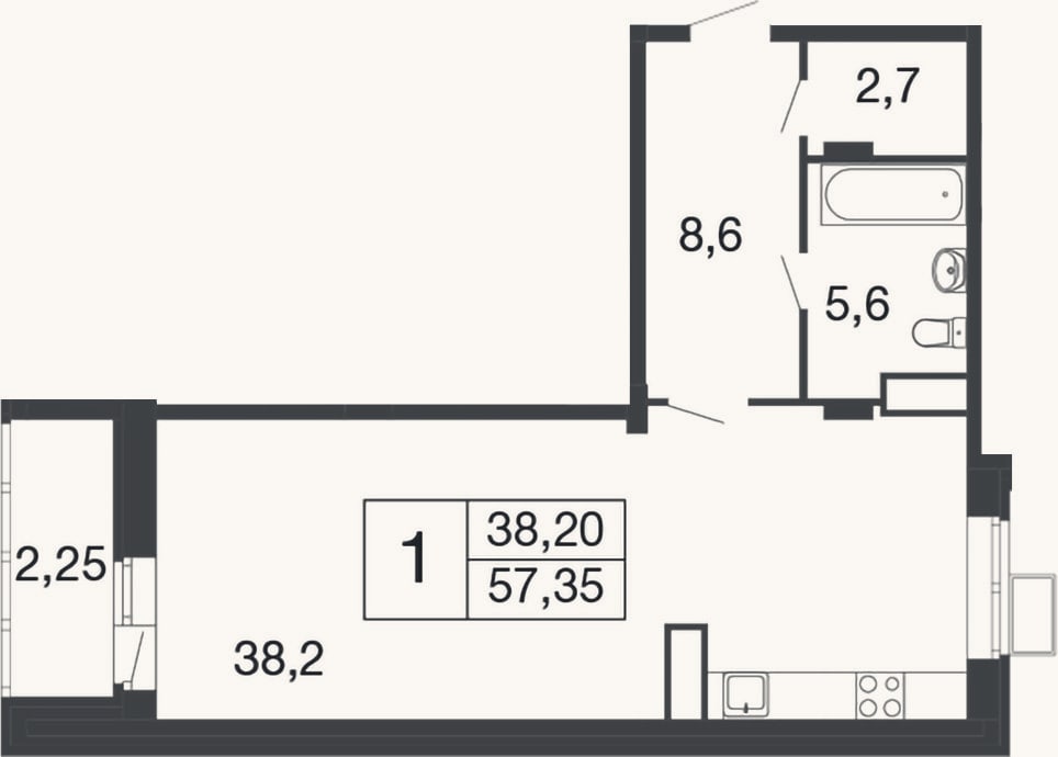 Планировка: Студия, 55,1 м²