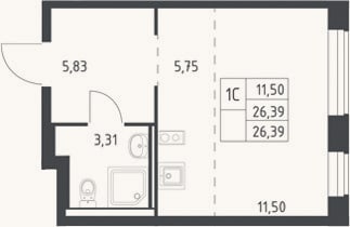 Планировка: Студия, 26,4 м²