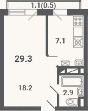 Планировка: 1-к, 28,2 м²