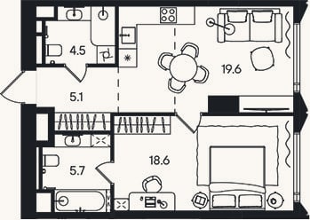 Планировка: 2-к, 53,5 м²
